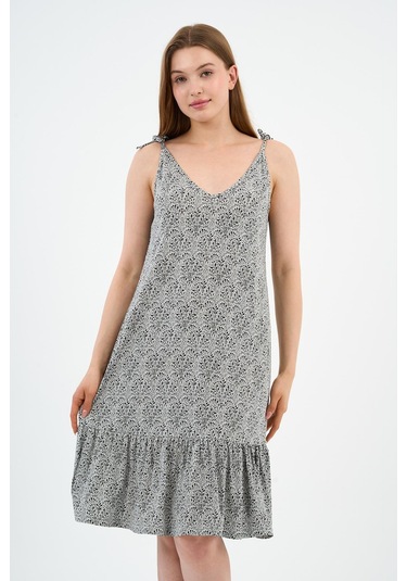 Bağlama Detaylı Askılı Volanlı Elbise B24-425-01 siyah