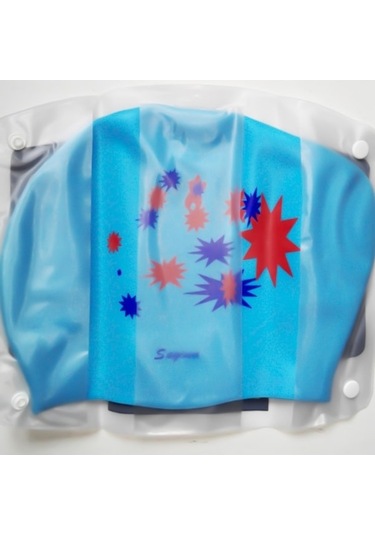 Dm Uzun Saçlar İçin Baskılı Silikon Yüzme Bone, Suya Dayanıklı - Tek Kırmızı Kırmızı