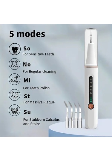 Willowhaven Usb Şarjlı Led Diş Temizleme Seti - 5 Hızlı Beyaz Diş Bakım Aleti Ek Uçlu Seyahat