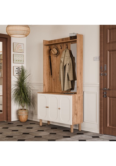 5091 Roma Sağ Aynalı 3 Kapaklı Membran 3 Askılı Bohem Portmanto