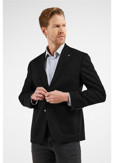 İmza Siyah Kırlangıç Yaka Düz Slim Fit 6 Drop Ceket 1002255159 Siyah
