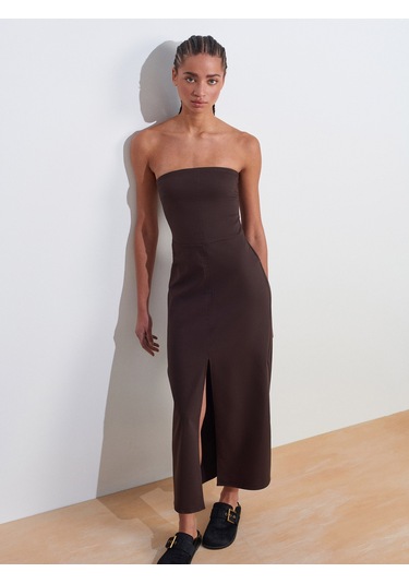 Dilvin 90758 Straplez Elbise-koyu Kahve Koyu Kahve