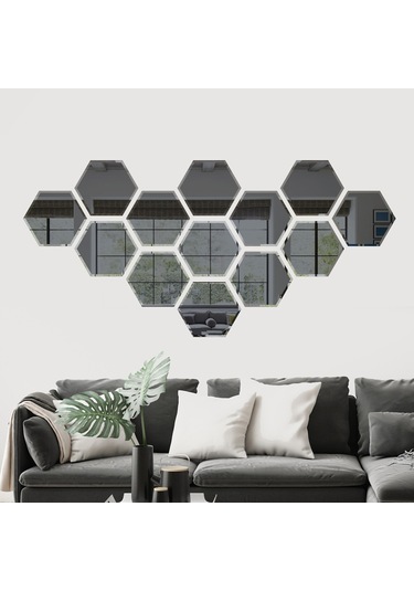 Decorıta Ayna - 13'Lü Takım Altıgen Ayna Çok Renkli