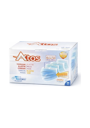 Atos 3 Katlı Filtreli Lastikli Medikal Maske 50'li