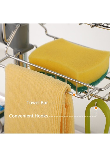 Monyee 201 Çelik Çift Katlı Lavabo Rakası, Havlu Çubuğu Ve 2 Kanca İle, Su Akışlı Tasarım, Mutfak/ Banyo Esyalarını Düzenle Gümüş