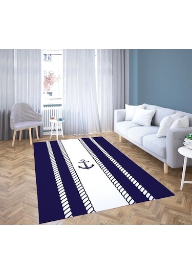 Denizci Beyaz Halat Çapa Dijital Baskı Çocuk Oda Halısı