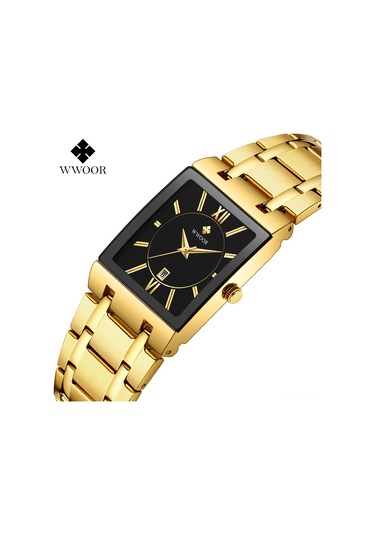 Yunboo Erkekler İçin Karesi Kadranlı Kuvars Saat - 30m Su Geçirmezlik Ve Takvim Özelliği - Paslanmaz Çelik Kordon - Model 8858 Siyah-gold Çok Renkli