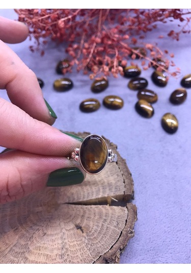 Nsa Gümüş Kaplan Gözü Taşı Gümüş Yüzük 925 Ayar Doğal Taş