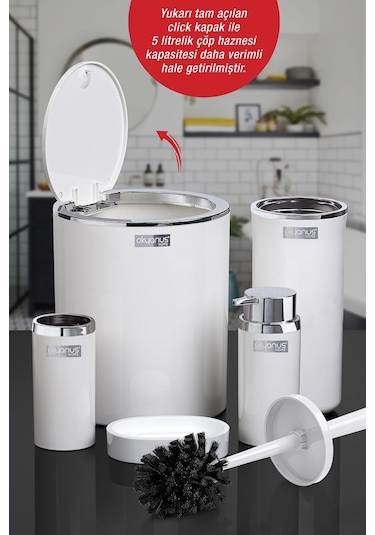 Okyanus Home Beyaz Yuvarlak Krom 5'Li Banyo Seti