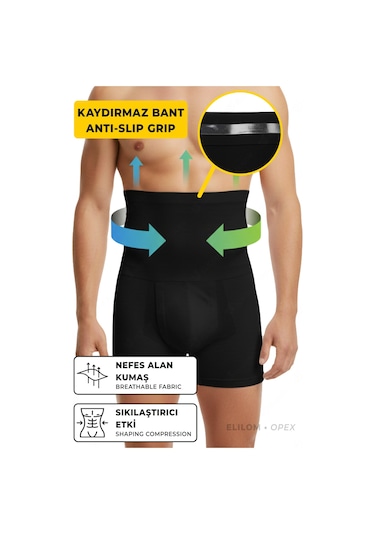 Elilom Korse Boxer Yüksek Bel Korseli Erkek İç Giyim Siyah
