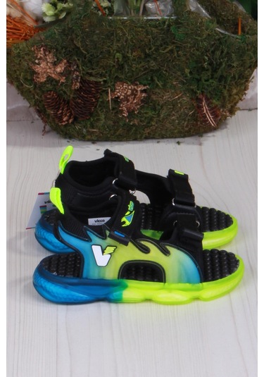 Vicco 332.p25y.256 Jack Siyah Rahat Esnek Işıklı Erkek Çocuk Sandalet Siyah