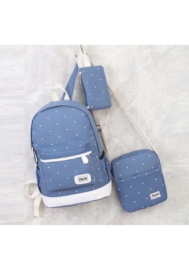 Lebıhmurah Wbp1575 Üç Parçalı / Set Puantiyeli Sırt Çantası Fermuarlı Omuz Çantası Değişim Çanta Moda Seyahat Çantası Gri