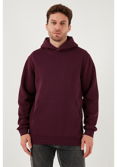 Buratti Regular Fit Kapüşonlu Kanguru Cepli Içi Tüylü Yumuşak Şardonlu Erkek Sweat 5905281 Vişne