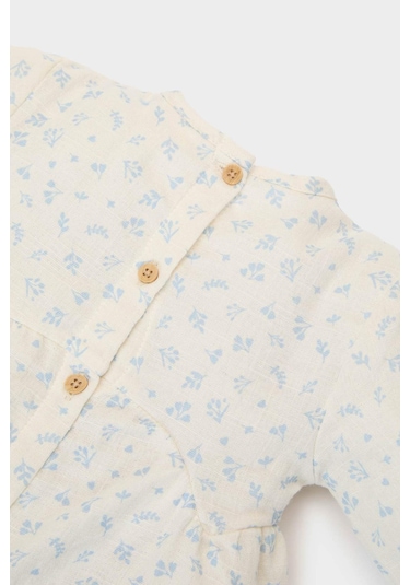 DeFacto Kız Bebek 2'li Takım Çiçekli Müslin Uzun Kollu Bluz Beli Lastikli Geniş Bol Paça Pantolon E5708A525SPER98 Ekru