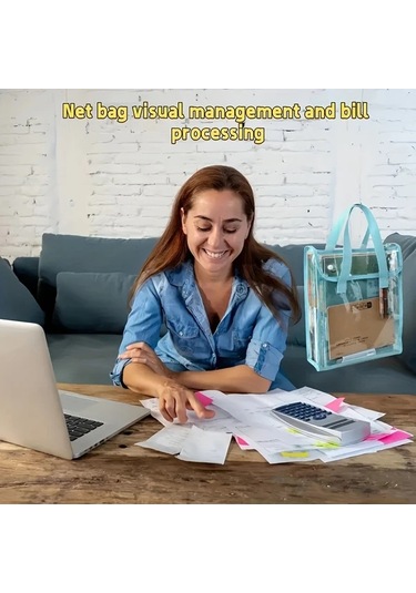 Tongdashop Dikey Mavi Genişletilebilir File Cepli Bohem Şeffaf Pvc Çanta Dikey Versiyon Mavi