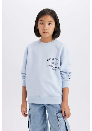 DeFacto Kız Çocuk Relax Fit Bisiklet Yaka Baskılı Sweatshirt D8546A825SPBE745 Mavi DeFacto Kız Çocuk Relax Fit Bisiklet Yaka Baskılı Sweatshirt D8546A825SPBE745 Mavi