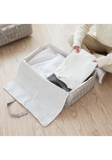 Yaozixa Büyük Boy Pamuk Keten Depolama Çanta - Battaniye, Giysi, Yorgan İçin Geniş Hacimli Gri Kareli Organizer Çok Renkli