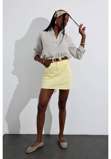 Sarı Mini Denim Etek Sarı