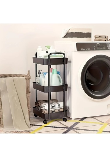 Elmpaly Siyah 3 Katlı Kilitli Tekerlekli Çok Amaçlı Katlanır Organizasyon Arabası