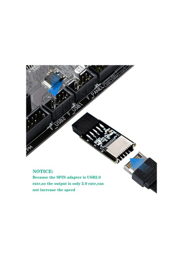 Xurunkeji Usb 2.0 9pin - Type-e Adaptörü Usb 2.0 9pin Ön Panel Başlığı - Type-e Dahili Adaptörü 5v Güç Led'li