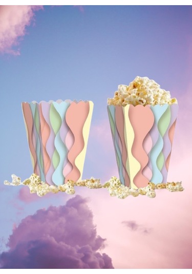 Mısır Kutusu Pop Corn Kutusu Dalgalı Makaron Desenli / 8 Parça