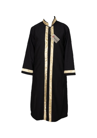 Sarı İşlemeli Sırmalı İmam Cübbesi - Siyah