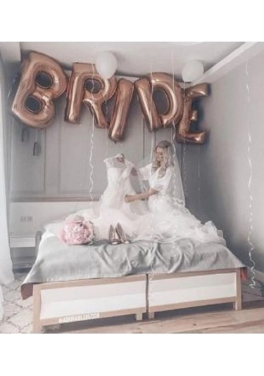 Rosegold Renkli Bride 100 Cm Büyük Boy Folyo Balon Seti