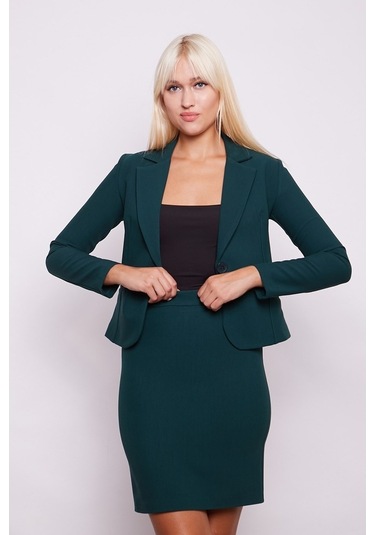 Yüksek Bel Diz Üstü Kumaş Kalem Etek-Zümrüt529755720