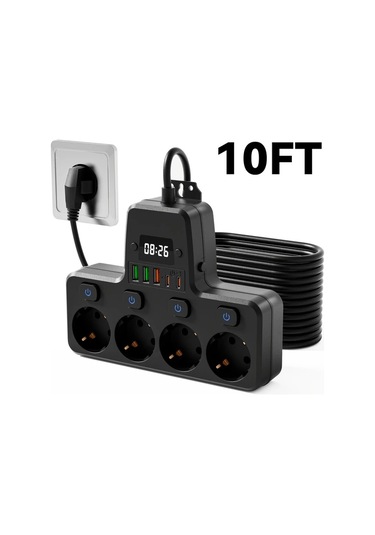 Honeybeeshop 1.5m 3m Uzatma Kablosu Asiri Yuk Korumali Coklu Anahtarlı Cikis 4 Ac Soket 3 Usb Port Siyah 10 Ft Ev Ofis Icin