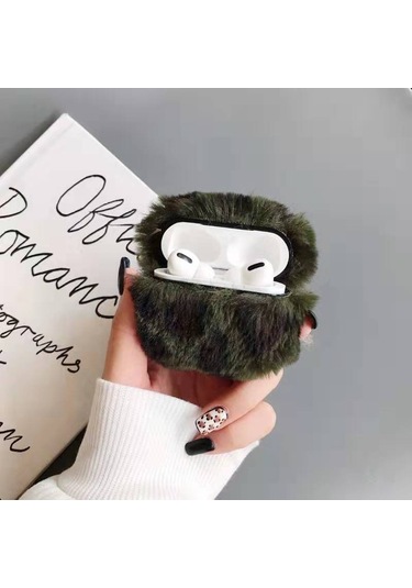 Airpods Uyumlu Pro Peluş Bluetooth Kulaklık Koruyucu Kılıf İçin Leopar Yeşili Yeşil