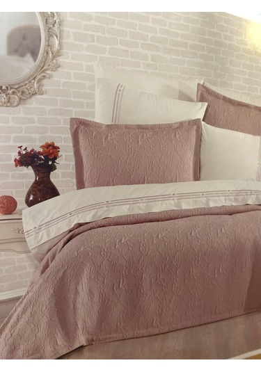 Modern Yatak Örtüsü Seti 9 Parça Pudra Pudra