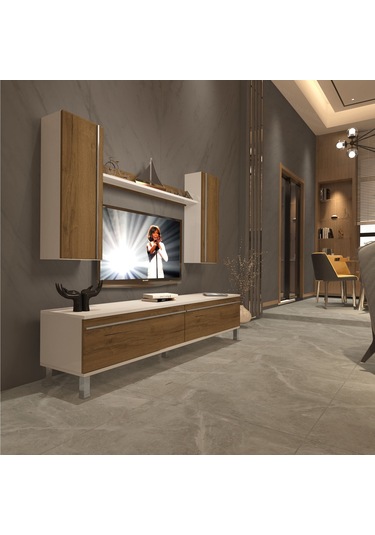 Decoraktiv Eko 5d Mdf Std Krom Ayaklı Tv Ünitesi Tv Sehpası - Beyaz Pera Beyaz - Meşe Decoraktiv Eko 5d Mdf Std Krom Ayaklı Tv Ünitesi Tv Sehpası - Beyaz Pera Beyaz - Meşe