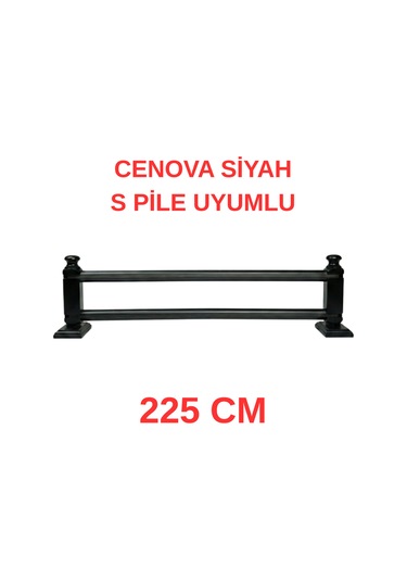 Cenova S Pile Ve Perde Düğmesi Uyumlu Çetray Çift Raylı Modern Ahşap Rustik Siyah 225 Cm Siyah