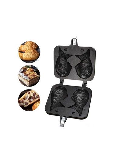 Kalıcı Alüminyum Kızartma Tepsisi Balık Şekilli Waffle Ve Pasta Kalıbı Isıya Dayanıklı Kaymaz Yüzeyli Tutamaklı Siyah Çok Renkli Çok Renkli