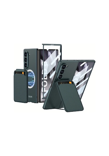 Turcoshop11 Samsung Z Fold 6 Manyetik Kartlık Kılıf Ayrılabilir Film Entegre Siyah