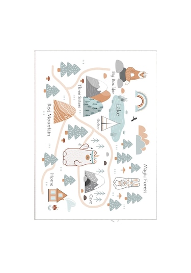 Trafik Tren Çocuk Oyun Halısı Kaymaz Makinede Yıkanabilir B3 Beyaz