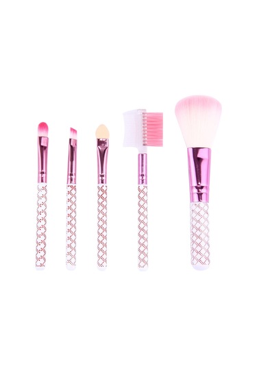 Sones 5'i 1 Arada Pembe Çizgili Desenli Profesyonel Makyaj Araç Seti