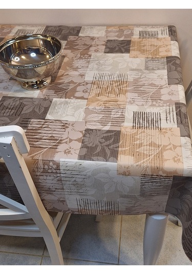 Elyaflı Pvc Muşamba - Desenli Silinebilir Masa Örtüsü Yeşil Fnt1246 Kahverengi