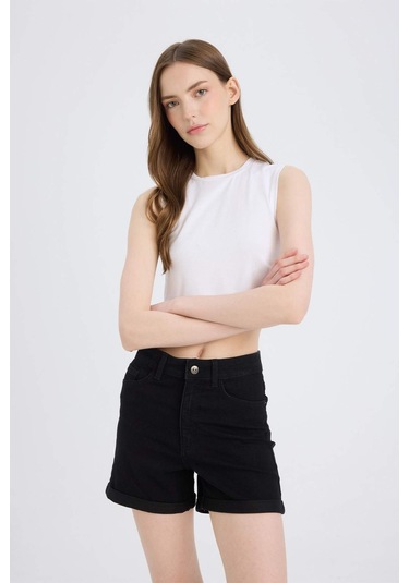 DeFacto Normal Bel Katlamalı Paça Jean Şort A1959AX25SMNM40 Siyah