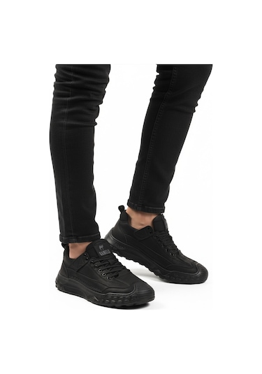 Siyah Hakiki Deri Erkek Casual Yürüyüş Ayakkabısı Season M Siyah