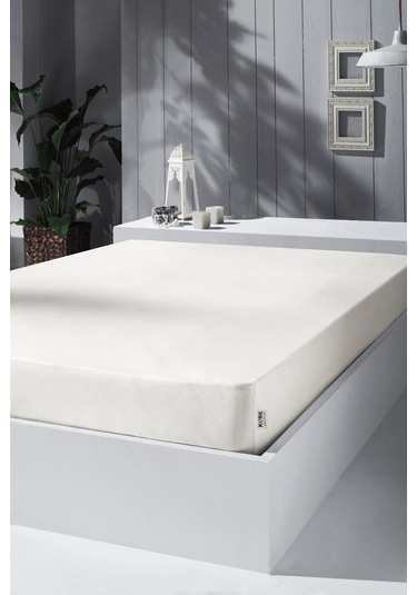 Penye Lastikli Çarşaf, Tek Kişilik , Krem, Pamuk-elastan Örme Kumaş, 230 Gr/m² Krem