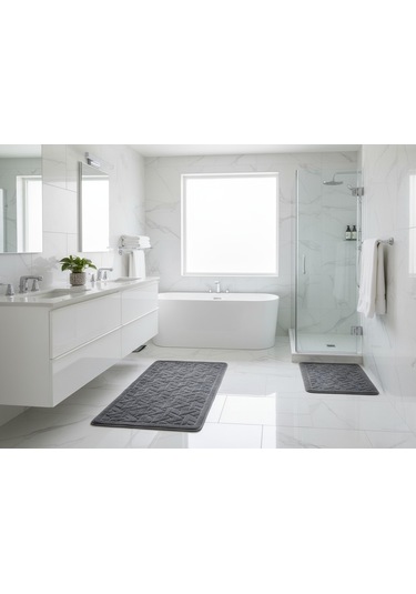Banyo Klozet Paspası 2 Li Karo Antrasit Desenli