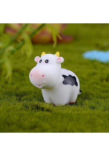 İnek Heykelcik Çevre Dostu Zanaat Heykeli Göz Alıcı Reçine Minyatür İnek Ev İçin 2