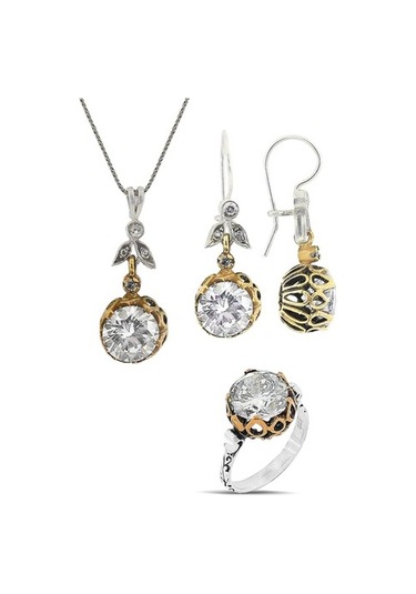 Gümüş Zirkon Tek Taşlı Otantik Üçlü Set