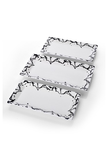 Piatti Naturali 3 Lü Mermer Seramik Kahvaltı Salata Çerezlik Seti Kayık Tabak