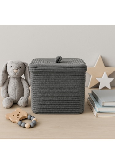 Quadra Dikdörtgen Dört Köşeli Hasır Jüt Sepet 30cm X 30cm Antrasit