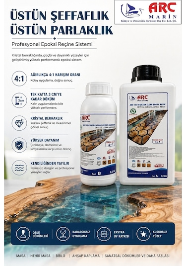 Arc 150 Ultra Şeffaf Döküm Tipi Kristal Clear Epoksi 1.5 Kg Set