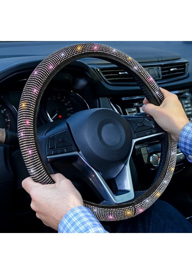 Beyaz Seametal Araba Direksiyon Kılıfı Kristal Glitter Rhinestones Köpüklü Oto Aksesuarları