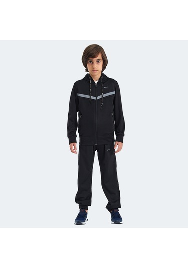 Slazenger NOON Çocuk Fermuarlı Kapüşonlu Cepli Siyah / Siyah Eşofman Takımı