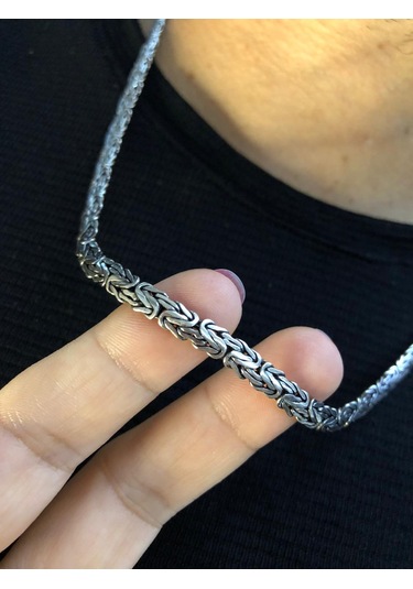 Erkek Gümüş Kolye - 3.5mm Yassı Ezme Kral Model • Işıklı Kutuda • Sevgiliye • Eşe • Babaya Hediye